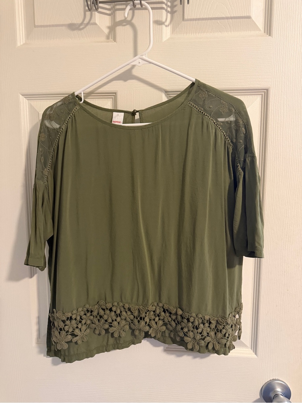 BONGO Olive Green Lace-Hem Blouse